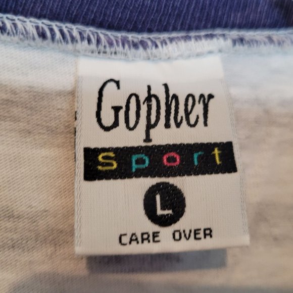 Vintage Patriotic Bear Made In The USA Shirt Light Gray Stripes Size L Gopher - Picture 5 of 8